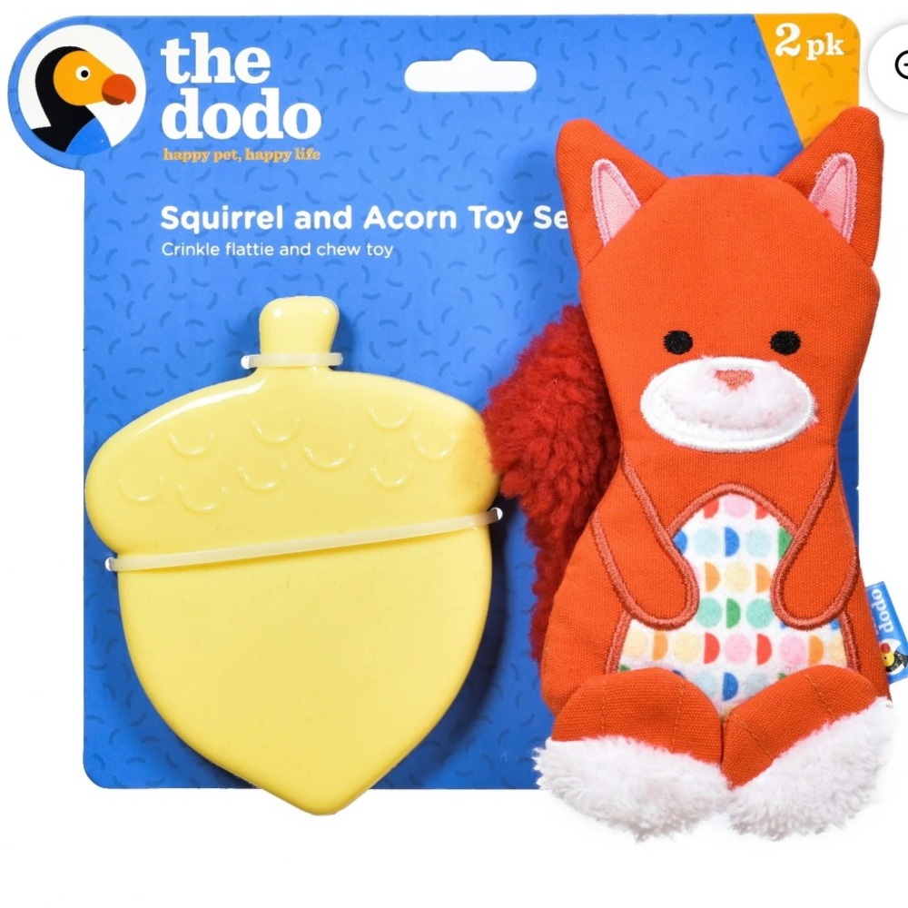 The Dodo Squirrel & Acorn Durable Stuffing Less Small Dog Toy Set NEW